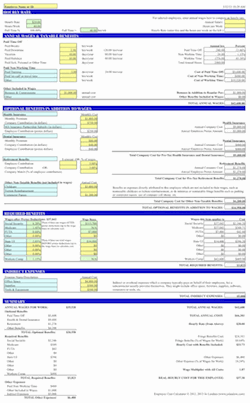 screenshot of the employee real cost calculator spreadsheet